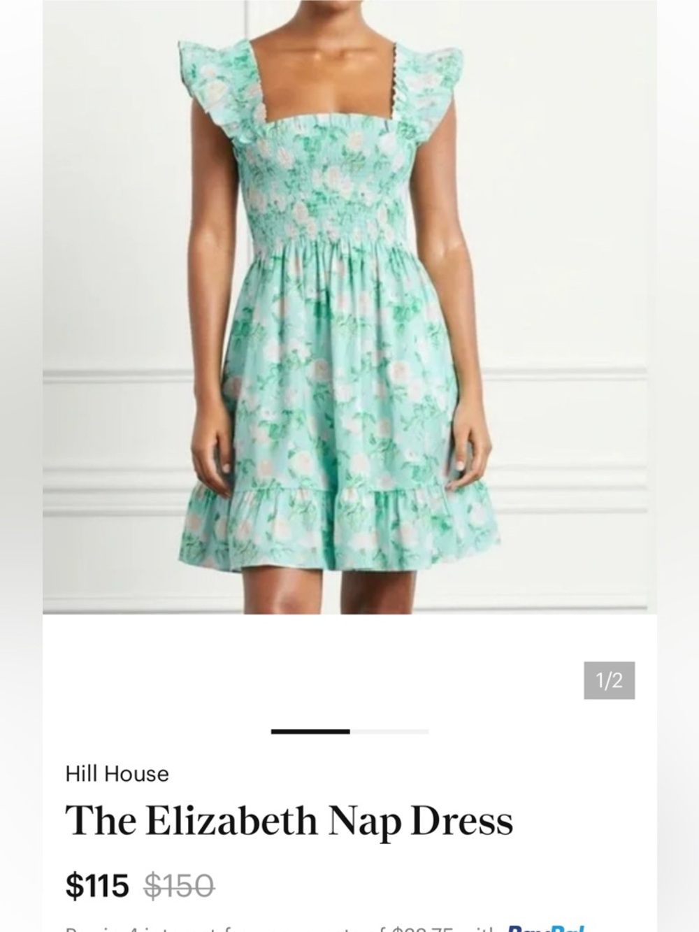 Hill House The Elizabeth Nap Dress Mint Floral Ruffle Sleeve Sundress
